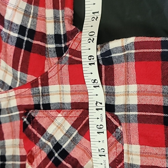 WEAR FIRST Men's Medium Button Up Pearl Button Up Red Flannel Plaid Casual Shirt - Picture 4 of 10